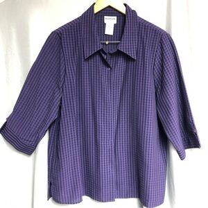 Bon worth size LP grape/black, check button up blouse over a black tank top